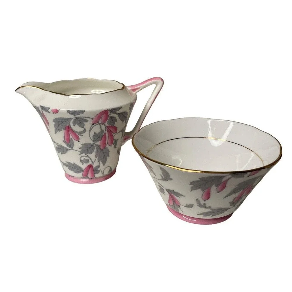 Royal Grafton Ashley Pink English Bone China Cream and Sugar Set 1940’s Antique
